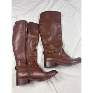 Tommy Hilfiger Womens Brown Riding Boots Tall Knee High Gold Buckle Size 7.5 M